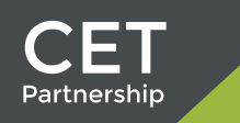 Logo gris et vert du Clean Energy Transition Partnership composé de trois lettres (CET) et du mot Partnership 