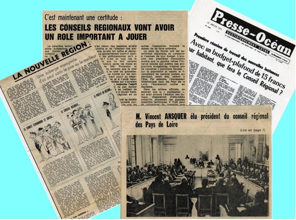 Panorama de la presse locale, thématique, et intitulé « Institution régionale et vie des assemblées en Pays de la Loire, 1973-1975 ».