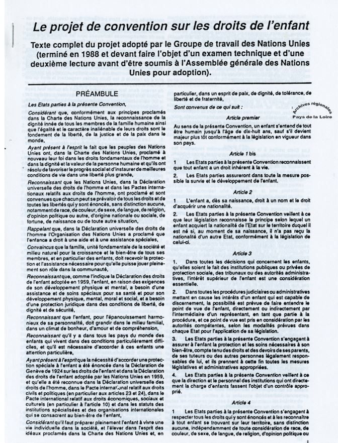 Préambule du projet de convention sur les droits de l’enfant (1989)