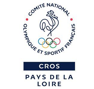 Logo dessin coq et anneaux olympiques. Texte : CROS Pays de la Loire - Comité national Olympique et Sportif français