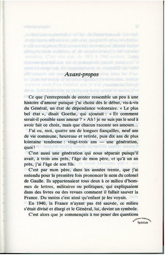 Avant-propos du livre "Mon général" d'Olivier Guichard (1980)