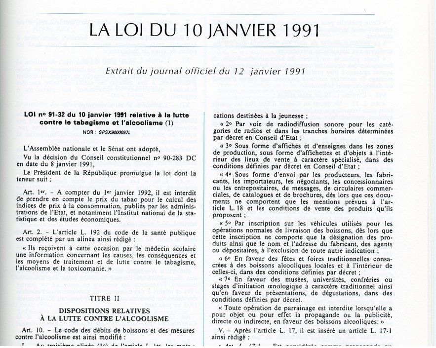 Loi Evin, janvier 1991.