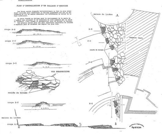 Plan du dallage en ardoises du sculpteur-fontainier Jérôme Chaudé pour le lycée André Malraux à Allonnes (extrait du dossier technique remis en 1995).