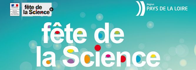 affiche de la Fête de la Science 2018 avec logo de l'état et de la région des pays de la loire