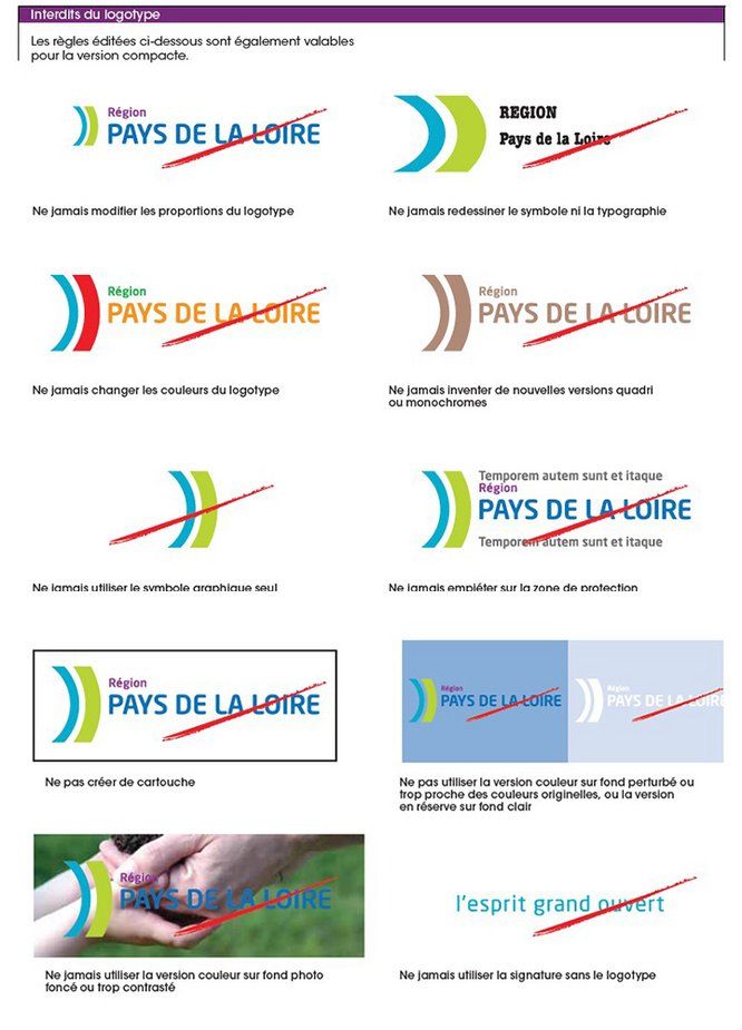 Les interdits du logotype de la Région des Pays de la Loire