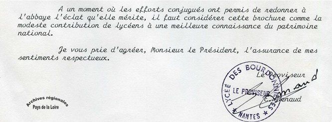 Courrier du proviseur du lycée des Bourdonnières au Président du Conseil régional, 22 mai 1984 (extrait)