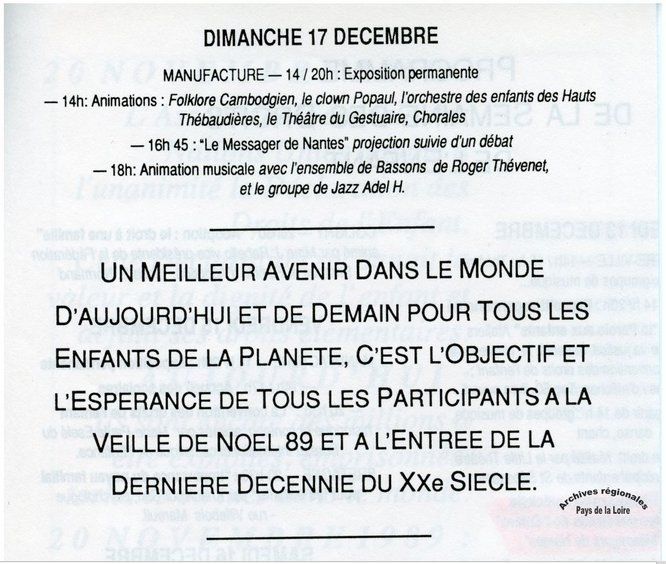 Programme de la journée du 17 décembre pendant la semaine des droits de l’enfant organisée par l’Inter-association de la Région nantaise (1989)