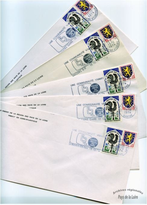 Enveloppes estampillées de la flamme postale des Pays de la Loire (1974)