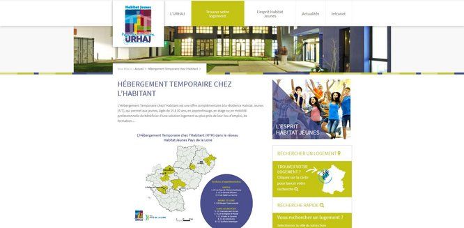 Capture d'écran du site web URHAJ Hébergement temporaire chez l'habitant