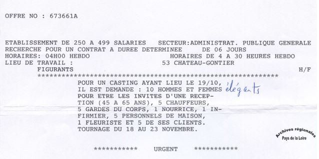 Offre d’emploi pour le casting de figurants pour le téléfilm d’Arnaud Desplechin "En jouant la compagnie des hommes" (2002) 