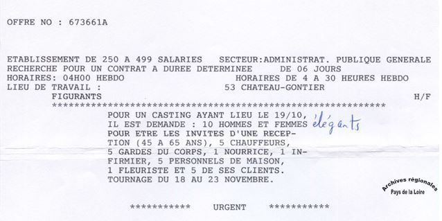 Offre d’emploi pour le casting de figurants pour le téléfilm d’Arnaud Desplechin "En jouant la compagnie des hommes" (2002) 