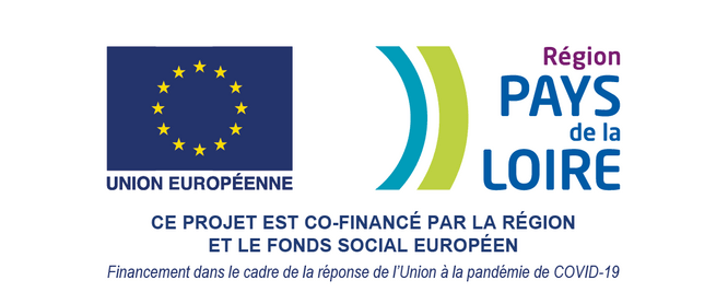Logo du plan de relance européen avec le drapeau européen et le logo de la Région pays de la Loire avec un texte dessous : Ce projet est financé dans le cadre du plan de relance REACT EU