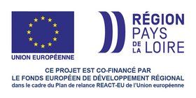 Union européenne. Région Pays de la Loire. Ce projet est co-financé par le fonds européen de développement régional dans le cadre du Plan de relance REACT-EU de l'Union européenne