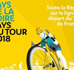 affiche du Tour de France : dessin d'un cycliste + slogan : Toute la Région sur la ligne de départ du Tour de France