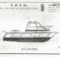 Fiche technique d’une embarcation légère d’intervention rapide (ELIR) (26 nœuds) envoyée en 1982 au Conseil régional, envisagée pour la station de L’Herbaudière.