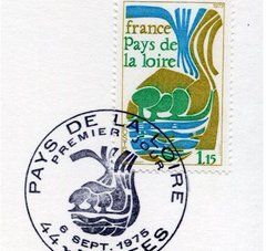 Timbre "premier jour" de la Région des Pays de la Loire, le 6 septembre 1975 .