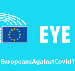 bannière avec logo. Texte : Eye online #europeansAgainstCovid19