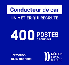 Conducteur de car. Un métier qui recrute. 400 postes à pourvoir. Formation 100% financée. Région Pays de la Loire