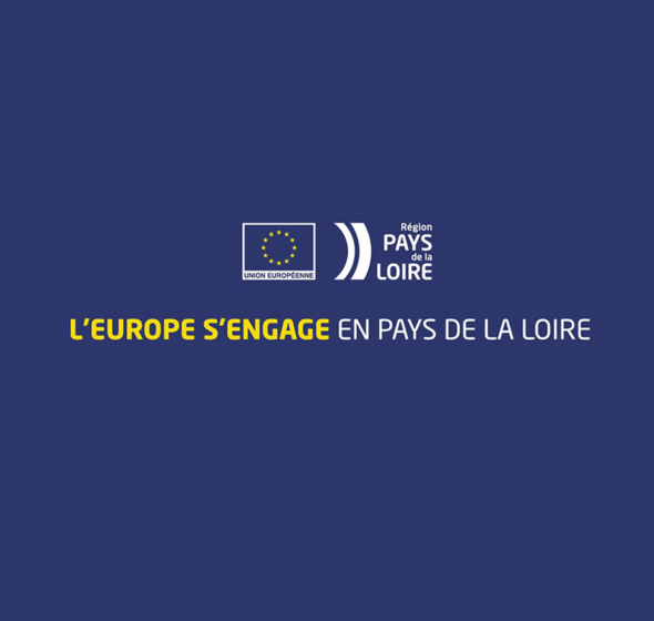 "L'Europe s'engage en Pays de la Loire" avec logos de l'union européenne et de la Région des Pays de la Loire