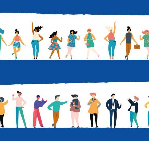 Dessin de plusieurs personnes de différentes nationalités et couleurs qui discutent