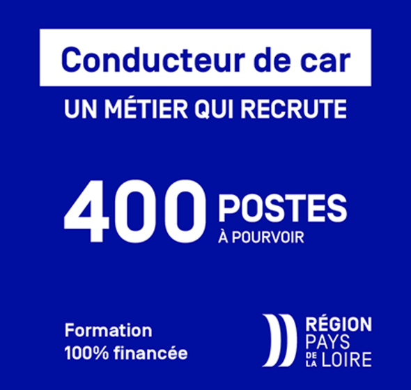 Conducteur de car. Un métier qui recrute. 400 postes à pourvoir. Formation 100% financée. Région Pays de la Loire